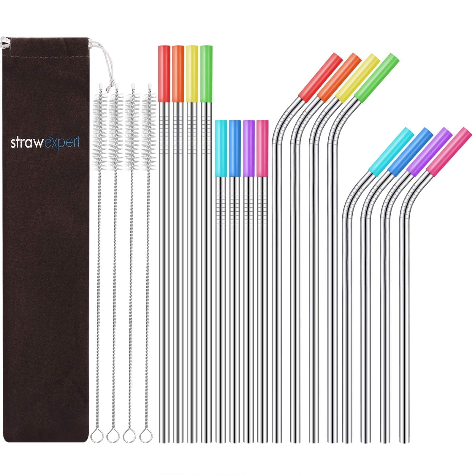 Strawexpert - Juego De 16 Pajitas Reutilizables De Acero Inoxidable Con Funda Y Cepillo