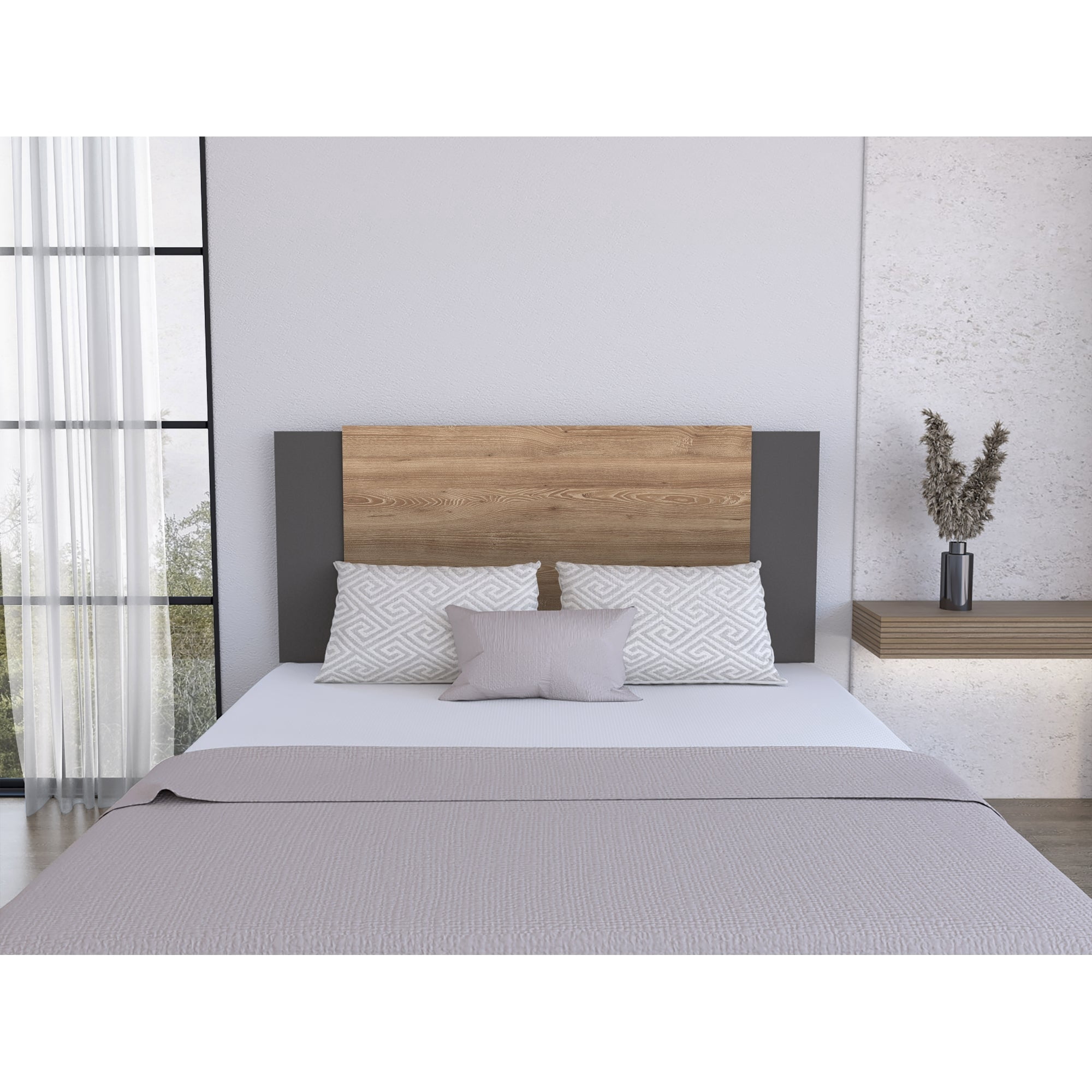 Tuhome - Respaldo De Cama 2 Plazas Neuss Graduable 140/200 Cm Miel Y Plomo