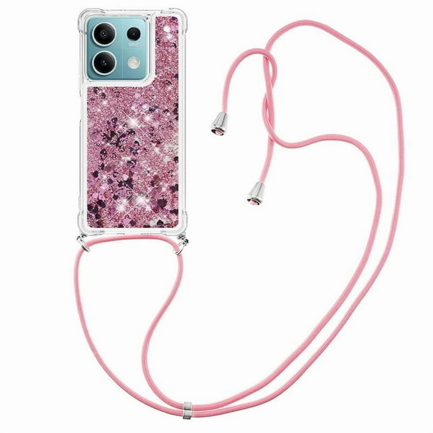 Funda FOXDOCK para Xiaomi Redmi Note 13 5G con Cuerda Ajustable, Brillo Líquido, Protección Antigolpes y Lente – Ideal para Regalo