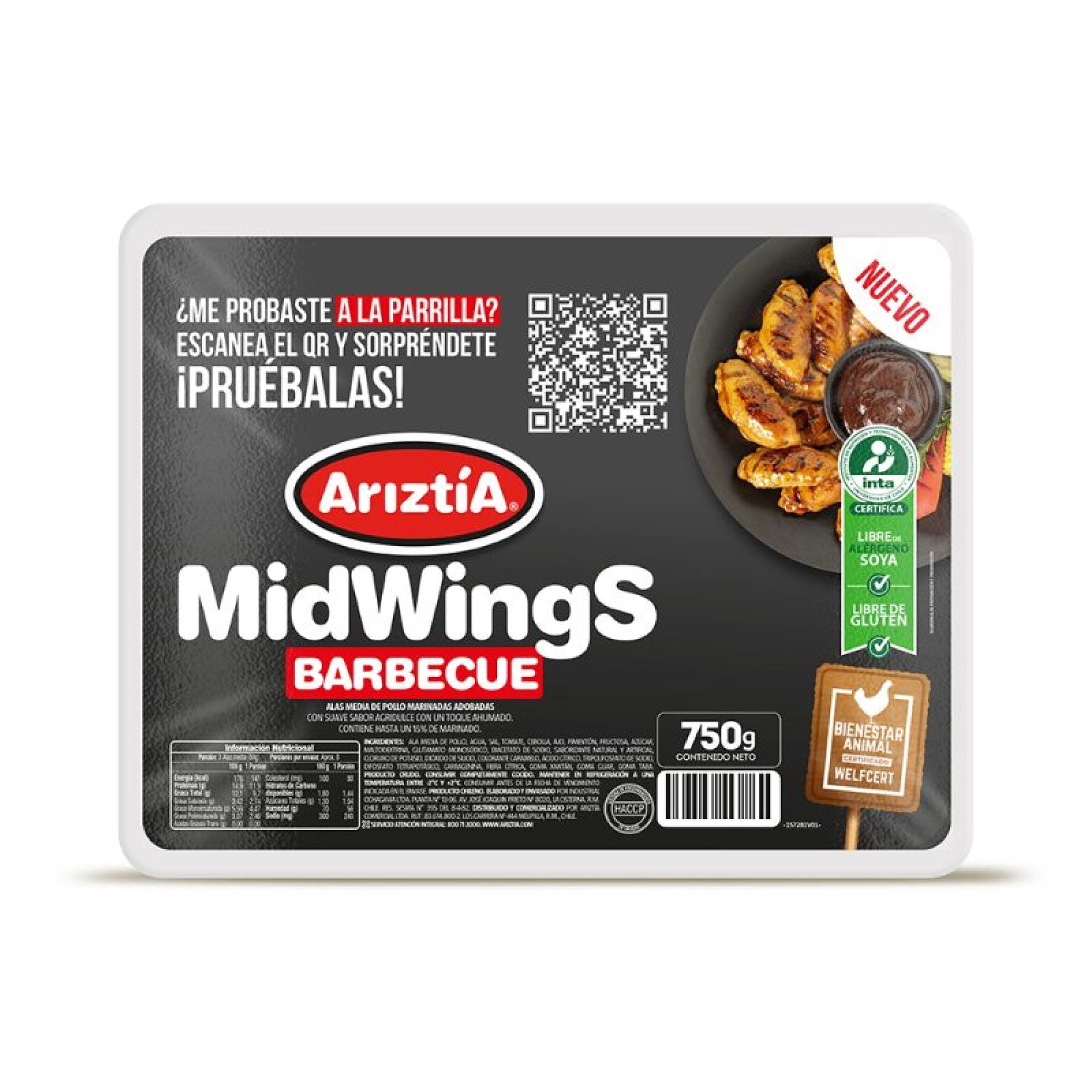 Pollo Alas Midwings Barbecue Envasado 750 g Ariztia