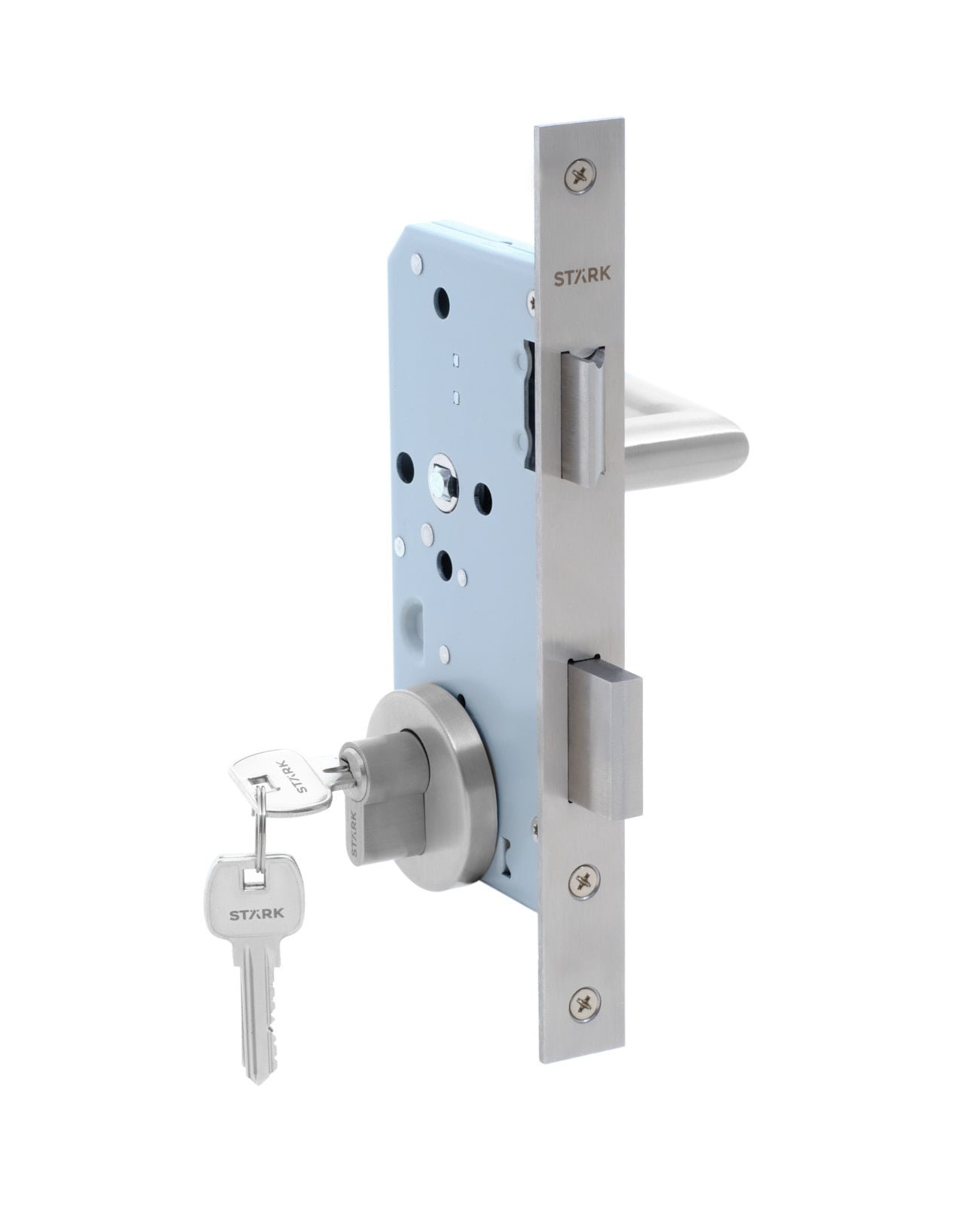 Stark Design - Cerradura De Embutir Puerta Acceso Principal. Cilindro Ambos Lados. Manilla Interior Derecha O Izquierda, Modelo: Tutu. (Acero Inoxidable 304). Sku: Sde200-Ai.Kit.Tutu1/2
