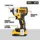 thumbnail image 2 of Destornillador de impacto DEWALT 20V MAX inalámbrico sin escobillas 1/4 de 3 velocidades, 2 of 6