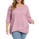thumbnail image 1 of GRACE & GRANDEUR Blusas de Talla Grande para Mujer con Cuello Redondo Suelto Casual Túnica de Manga 3/4 con Dobladillo Alto Bajo Cruzado 3X Rosa Fucsia, 1 of 6