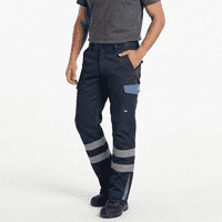 T-World - Pantalón Cargo Reflectante Bicolor Hombre Gabardina Trabajo Azul / Azul Índigo