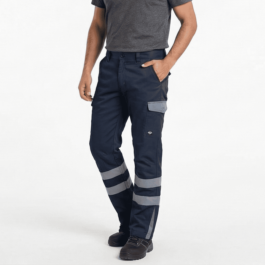 T-world - Pantalón Cargo Reflectante Bicolor Hombre Gabardina Trabajo Azul / Azul Índigo