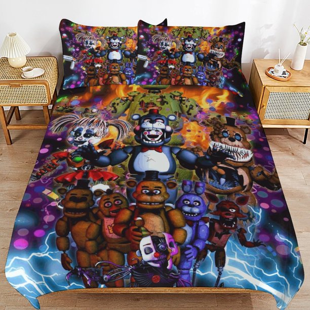 x194 Five Nights At Freddy'S Bed Duvet Cover Microfiber Bedding Sets 3D Printed Lightweight 3 Piece Comforter Sets, 1 Duvet Cover And 2 Pillow Shams for Kids Boys Girls 90"x90" jn194