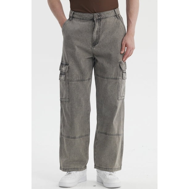 Jeans Hombre Baggy Cargo Moto Gris Claro