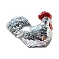 Bothyi - Figura De Pollo Con Bola De Espejos, Estatua De Pollo Disco Para Cumpleaños, Vacaciones, Hotel, Color Plateado