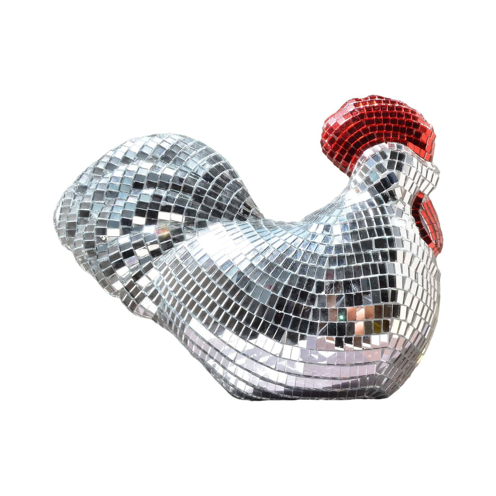 Bothyi - Figura De Pollo Con Bola De Espejos, Estatua De Pollo Disco Para Cumpleaños, Vacaciones, Hotel, Color Plateado