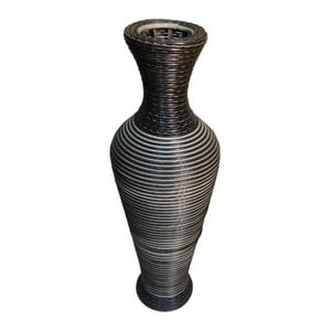 Fliperex - Jarron Florero Decorativo Tejido Rattan Moderno Negro 70 Cm Negro