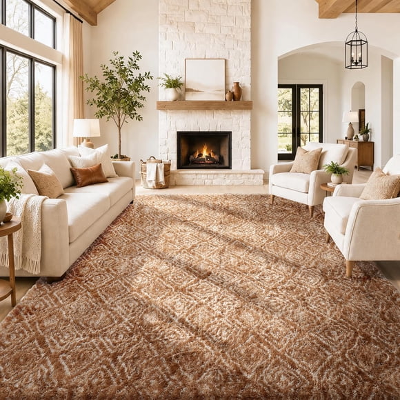 Alfombra Ophanie 274 × 366 cm Rayas Diamante Marrón y Blanca