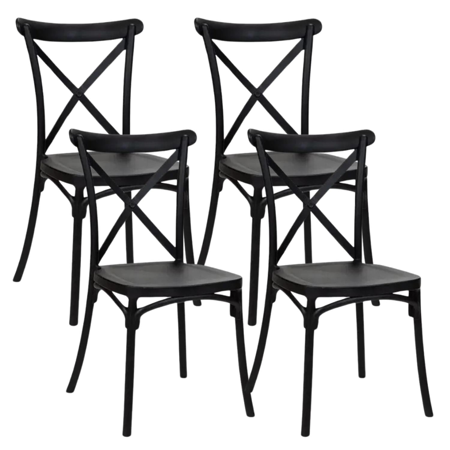 Pandalino - Pack 4 Silla Crossback Negra | Ideal Terraza Y Interior Negro