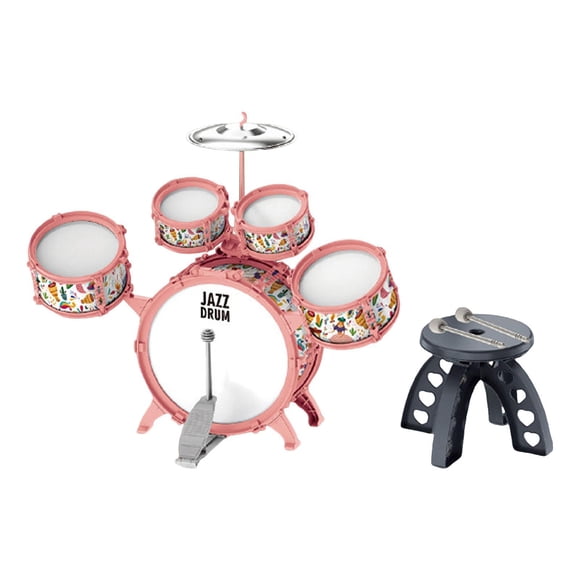 Batería De Jazz Para Niños Con Taburete Y Baquetas Para Regalo De Cumpleaños Día Del Niño Rosa