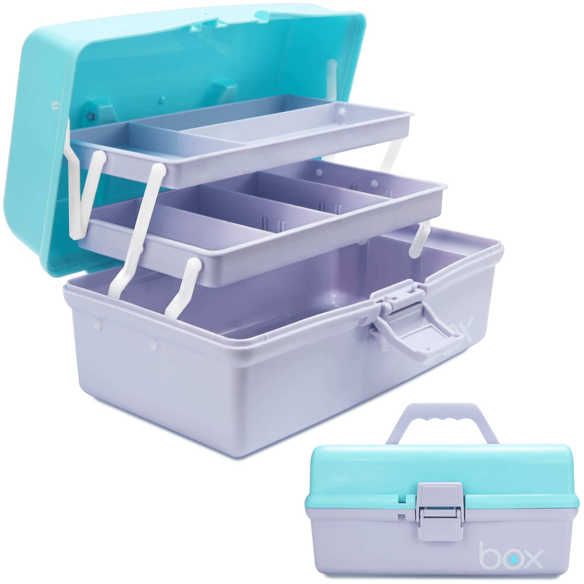Caja Organizadora Tergoo De Tres Capas Con 2 Bandejas, Color Morado Y Azul