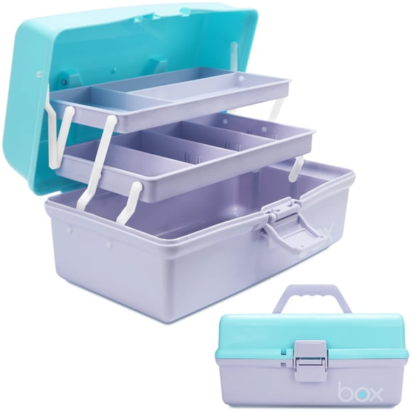 Caja organizadora TERGOO de tres capas con 2 bandejas, color morado y azul