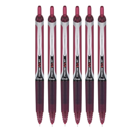 Bolígrafos PILOT Precise V5 RT, 0,5 mm, tinta burdeos, paquete de 6