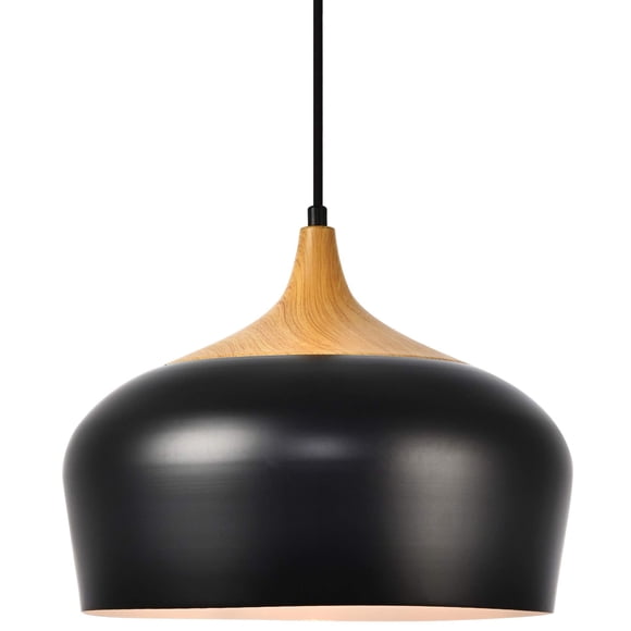Lámpara Colgante Elegant Lighting Nora en Aluminio Negro y Madera