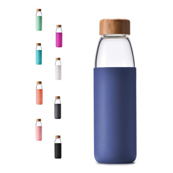 Botella de agua veegoal de vidrio borosilicato de 500 ml con tapa de bambú