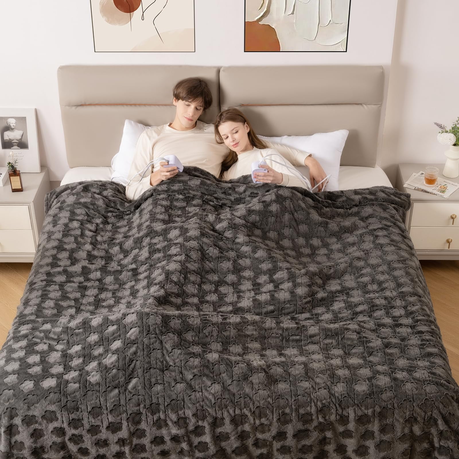 Manta Eléctrica Bearhug, Tamaño King, 100 X 90 Cm, Piel Floral Gris