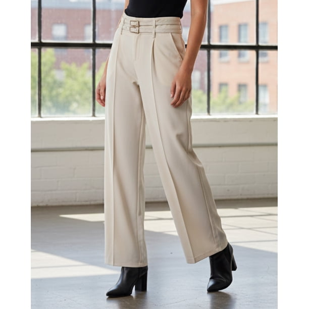 Pantalón Palazzo Mujer Vestir Tiro Alto con Dos Cinturones - OL416