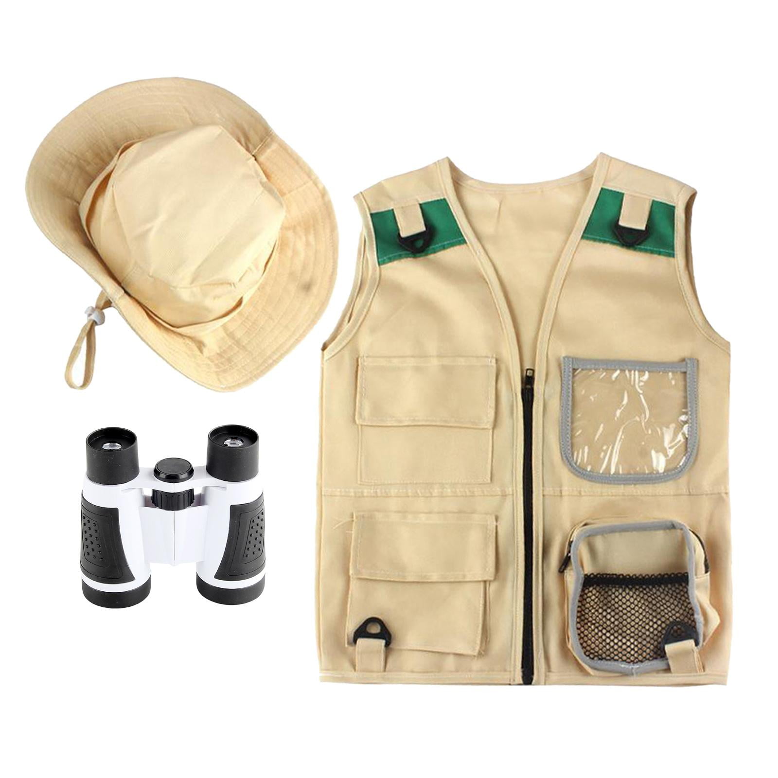 Magideal - Juguetes Para Niños Kits De Disfraces De Explorador Binoculares Chaleco De Carga Y Sombrero Juego De Roles Disfraz De Explorador De Patio Trasero Para