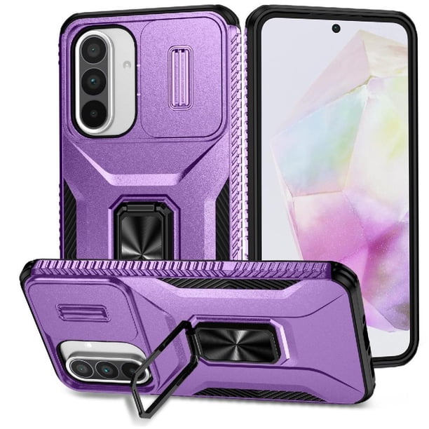 Funda Armada para Samsung Galaxy A36 con Tapa Deslizante y Soporte Magnético Giratorio Morado