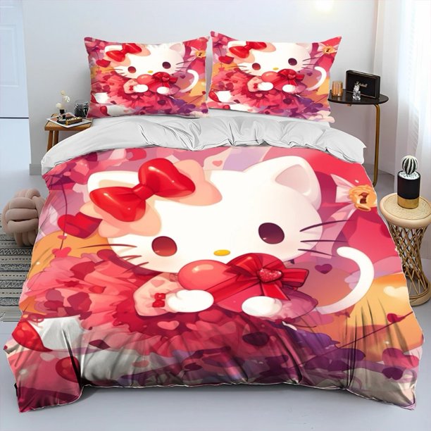 Cartoon Hello Kitty Bedding Set,Cute Hello Kitty Love Duvet Cover,Children Quilt Cover Luxury 100% Polyester Modern Printed Bed Sheets
