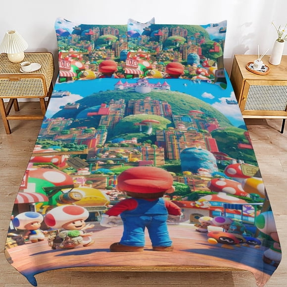 Mari-o Mar-io Mari-o Mar-io Bedding Set Sheet Set for Kids Adults,All Season Lightweight