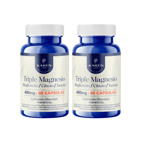 Karün Life - Pack X2 Triple Magnesio (Bisglicinato Citrato Taurato) 400Mg 120 Cap Karun Life