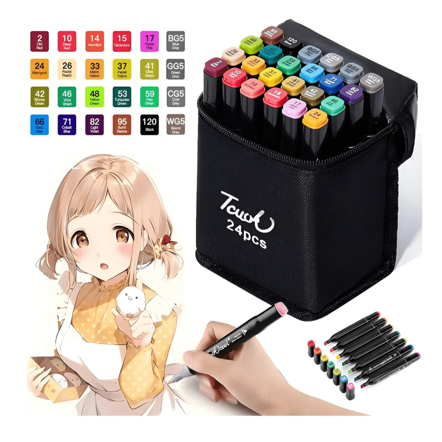 Genérico - Set De Plumones 24 Marcadores Touch Plumones Doble Puntar Negro