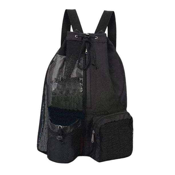 Mochila de Gimnasio con Cordón, Ligera, Plegable, de Nailon, Portátil, de Gran Capacidad, para Hombre Y Mujer, con Bolsillo para Artículos Húmedos. negro