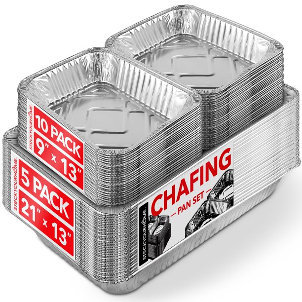 Juego de platos tipo buffet desechables Stock Your Home (paquete de 5), tamaño completo 53 x 33 cm, tamaño medio 32 x 27 cm, aluminio
