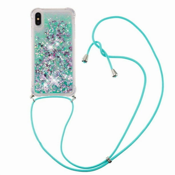 Funda FOXDOCK para iPhone Xs Max con Cuerda Ajustable, Brillo Líquido, Protección Antigolpes y Lente – Ideal para Regalo
