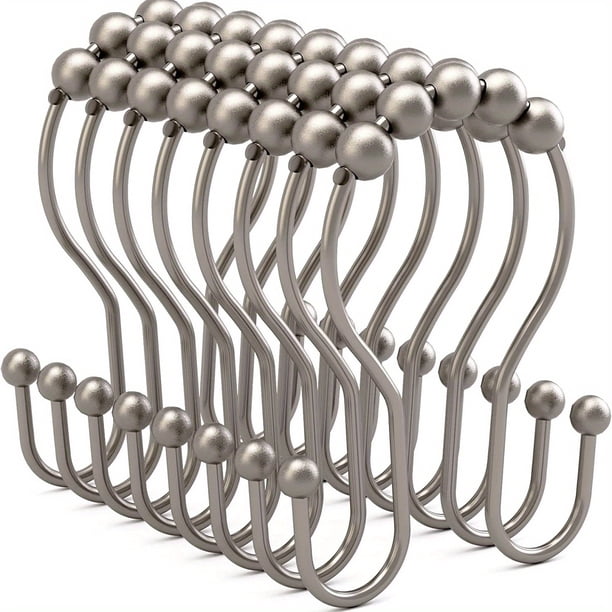 12pcs, Rustproof Stainless Steel S Shape Shower Curtain Hooks Rings, Shower Curtain Rings Hooks For Bathroom Shower Rod Curtains, Bathroom Accessories