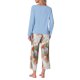 thumbnail image 3 of INSPIRE CHIC Conjunto de Pijama de Manga Larga para Mujer, Conjunto de Descanso Suave y Elástico con Top Sólido y Pantalones Capri Florales para Casa XL Azul, 3 of 6