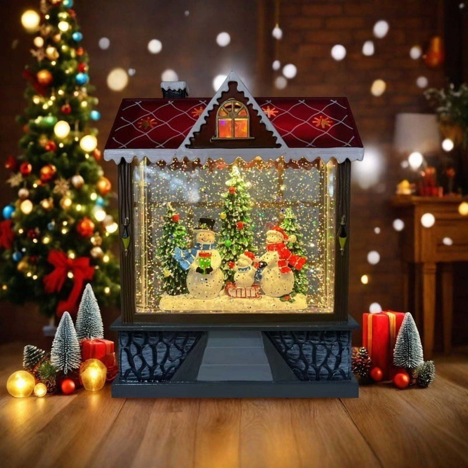 Casa Pagoda - Casita Navideña Con Luces Led Con Muñecos De Nieve