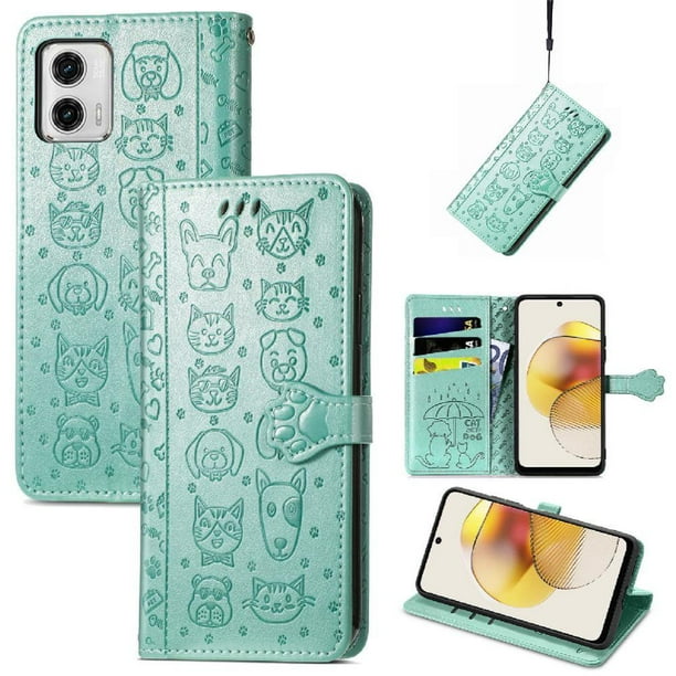Funda Cartera FOXDOCK para MOTO G73 , Flip PU con Relieve de Gatos y Perros, Tarjetero y Soporte