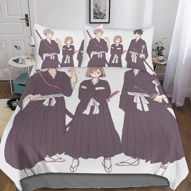 Juego de ropa de cama Jujutsu Kaisen, funda nórdica, cubrecama 3D, funda de edredón de anime de 3 piezas con cierre de cremallera, microfibra suave para niños.