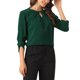 thumbnail image 4 of CURVOSPORT Blusa Elegante para Mujer Camisa de Trabajo Oficina con Fruncido Frontal Manga 3/4 Chifón Regreso a Clases Atuendo de Maestra Verde Oscuro L, 4 of 6