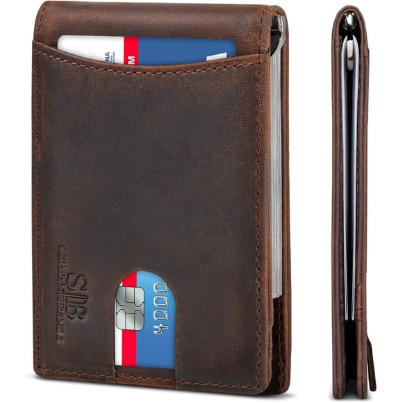 SERMAN BRANDS RFID Blocking Slim Bifold Genuine Leather Mini