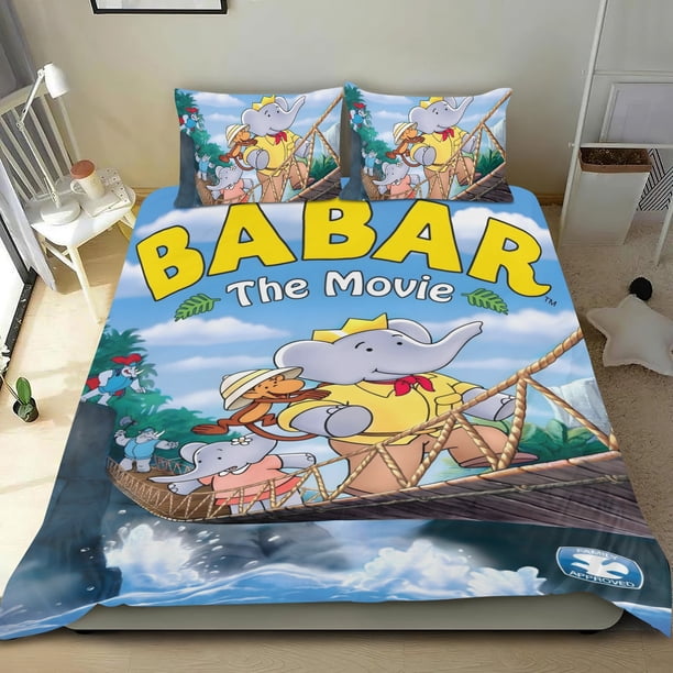 Babar Conjunto de sábanas temático, trío de piezas, cómodo y amigable con la piel, diseño único, regalo de decoración para el hogar para familiares, amigos y fans,135cm *200cm