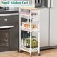 thumbnail image 3 of Carro de Almacenamiento Delgado de 4 Niveles con Ruedas, Carro Estrecho de Metal para Cocina, Organizador de Baño con Estante de Madera y Asa para Espacios Pequeños, 3 of 9