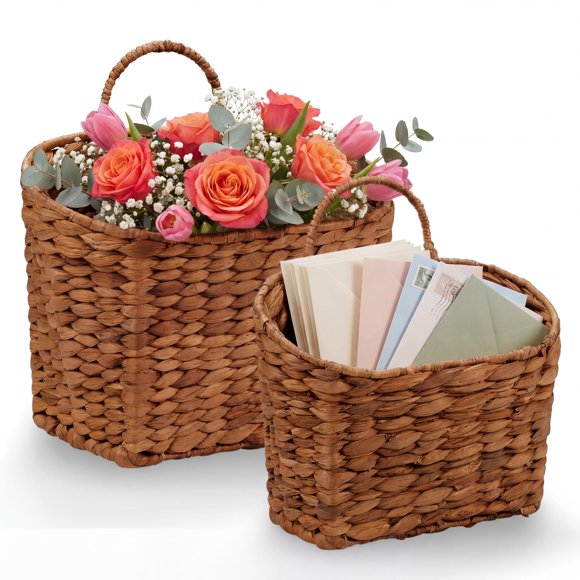 Set de Canastas Colgantes 84ECO 2 Unidades Mimbre Rojo Marrón