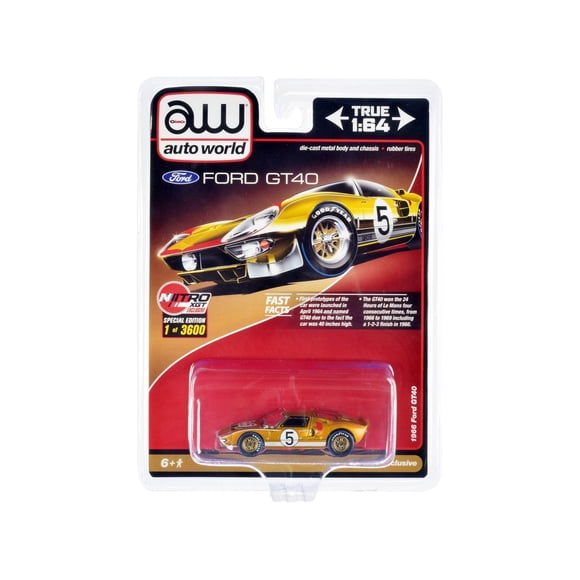 Auto World Auto de colección a escala 1/64 Ford GT40 1966 RHD #5 dorado