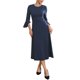 thumbnail image 2 of INSPIRE CHIC Vestido Formal de Mujer con Cremallera Frontal, Mangas Acampanadas, Oficina de Negocios, Vestidos Midi Línea A, Talla S, Azul Oscuro, 2 of 5