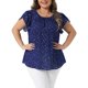 thumbnail image 1 of Agnes Orinda Blusas Florales de Talla Grande para Mujer con Frente Plisado, Cuello Redondo y Mangas de Tulipán, Blusa Elegante de Verano 2X Azul Oscuro, 1 of 6