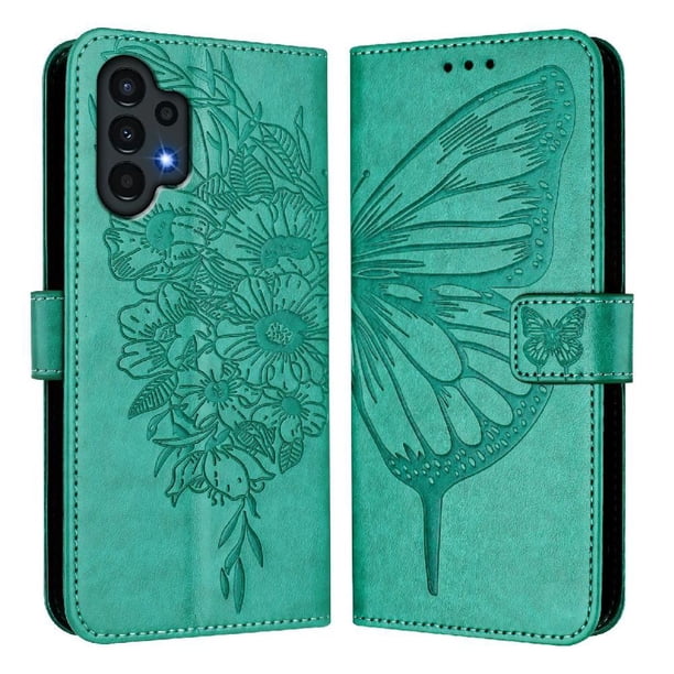 Funda Cartera Mariposa Para Samsung Galaxy A04 4g Con Soporte Y Ranuras Para Tarjetas Verde