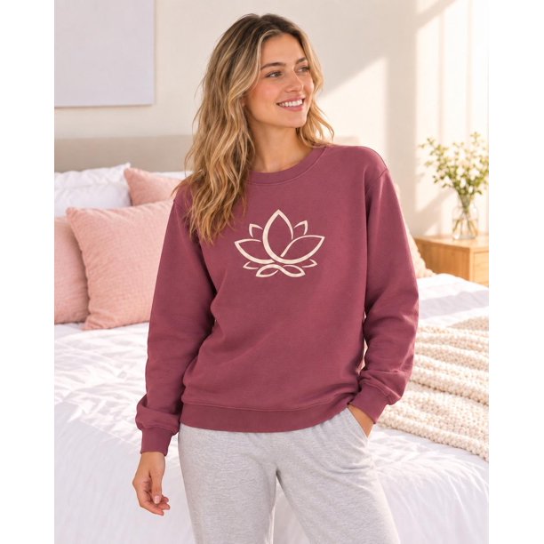 Poleron de Pijama Franela Mujer Flor de Loto terracota L