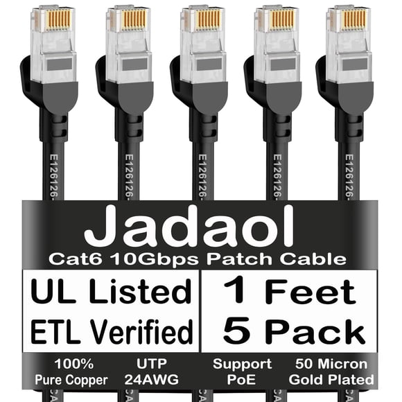 Cable Ethernet Cat6 De 1 Pie 5 Unidades 10 Gbps Rj45 Cat6a Negro
