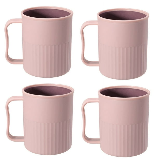 Vasos de plástico creativos para café (paquete de 4), vasos para fiestas, taza de plástico mejorada con asa, vaso de paja de trigo para agua, café, leche, jugo y té.